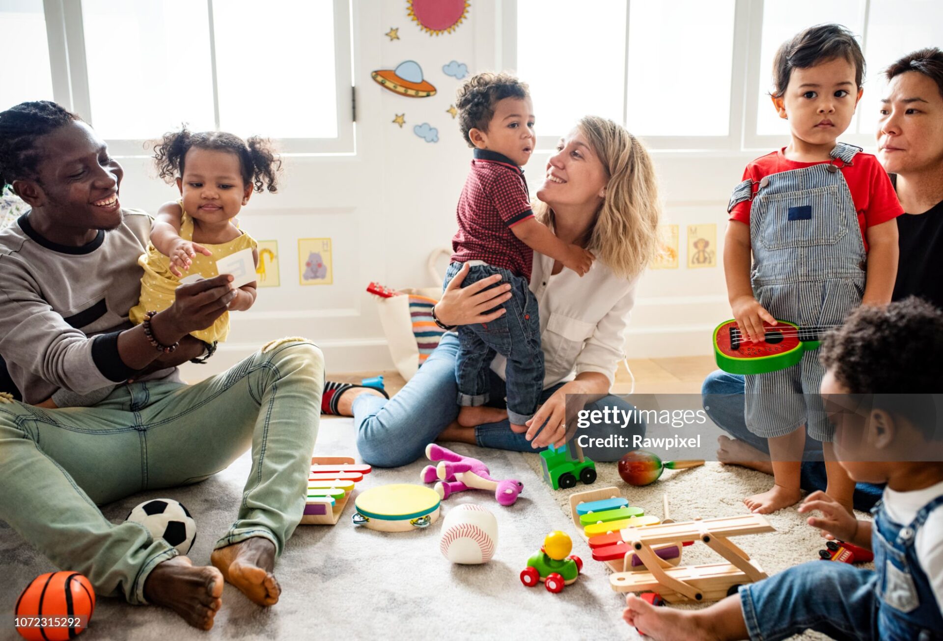 Diverse children enjoying playing with toys